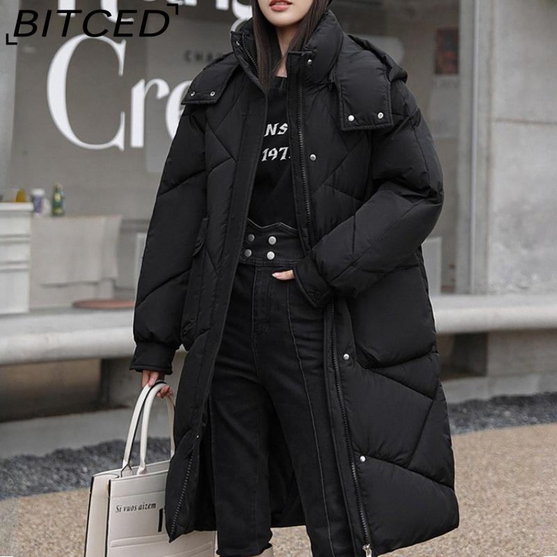 BITCED Thickened Puffer Jacket Down-Filled Cotton Coat Women's Loose-Fit Winter Coat Mid-Length Knee-Length Cotton Jacket