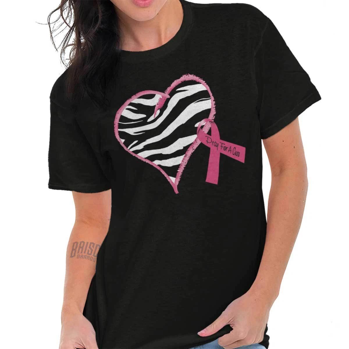 Zebra Print Heart Breast Cancer Awareness Womens Graphic Crewneck T Shirt Tee XXXL
