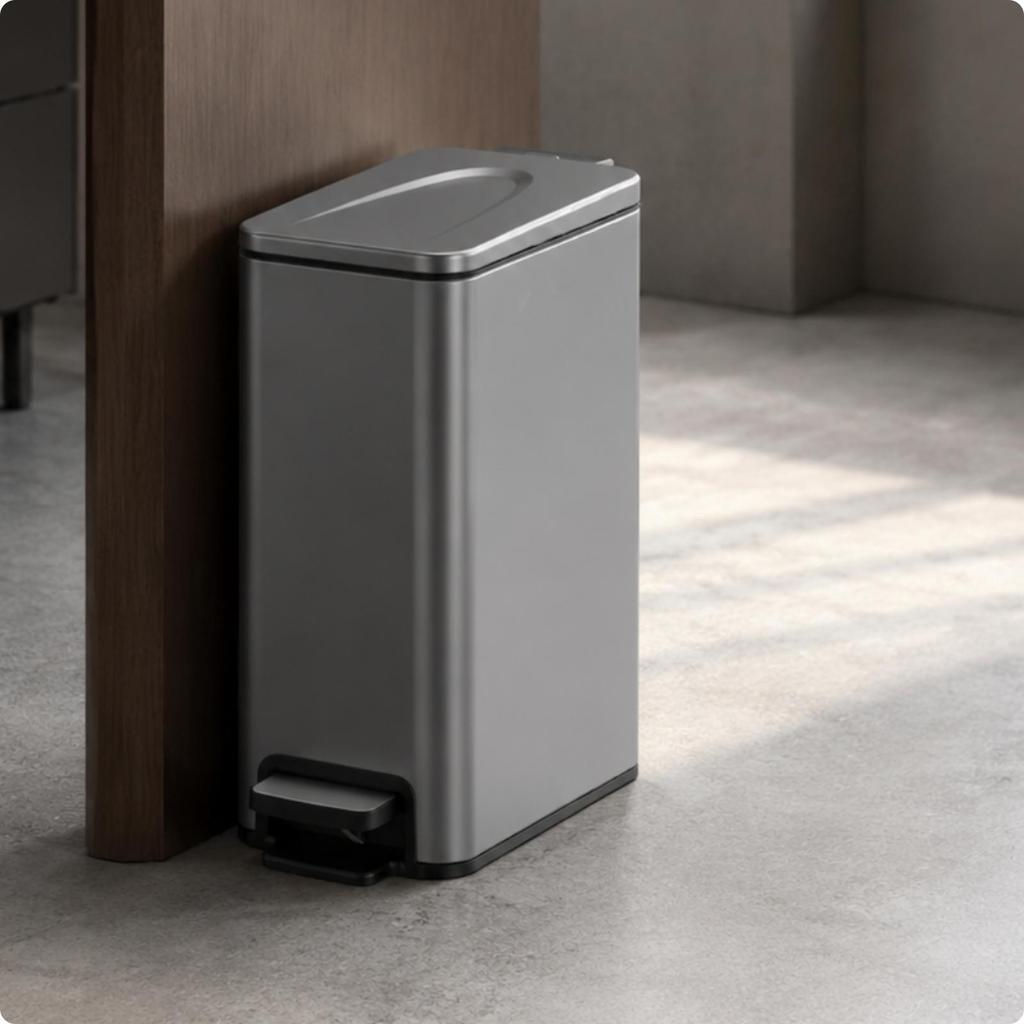 Square Stainless Steel Trash Can with Lid OdorControlling Compact Rectangular Pedal Bin Hands