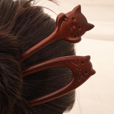 Épingle à cheveux mignonne en bois de santal en forme de U, Nouvelle épingle à cheveux rétro chinoise en forme de disque, Accessoires Hanfu de style ancien, Accessoires pour la tête