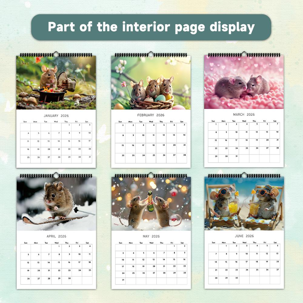 1 st 2026 Väggkalender, Söt Musdesign, 12 Unika Mönster, Humoristisk Daglig Planerare, Perfekt Gåva för Födelsedagar, Jul