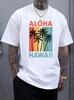 Unisex Black Crew Neck Tee Retro Rainbow Vertical Stripes Palm Tree Aloha Hawaii Vintage Tropical Beach Vacation Casual Cotton Tops