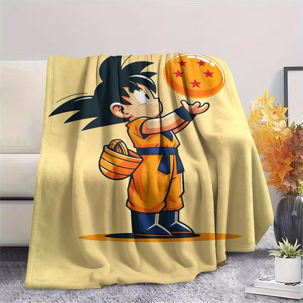 Cartoon Goku Pattern Flannel Blanket, High Quality Comfortable for All Seasons, Home Decor, Warmth and Comfort, Perfect for Gifts.