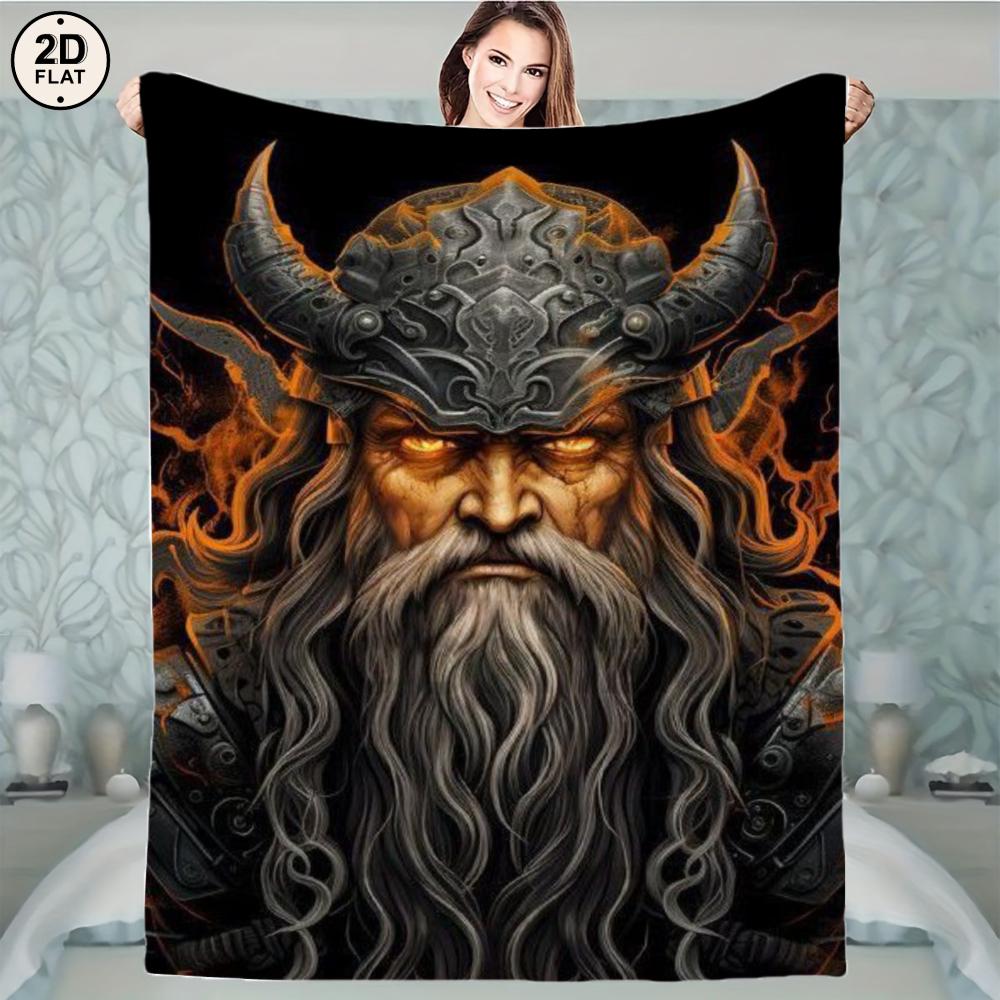 1pc Viking Warrior Throw Blanket - Dark To Orange-Ombre Flannel - Ultra-Soft All-Season Couch, Bed, Travel, Camping - Norse Deco