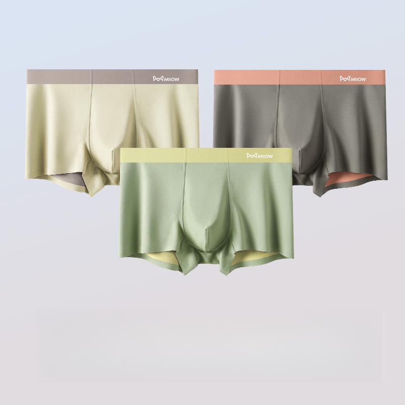 

3pcs Men s Underwear Ice Silk Flat Corner Pants with No Trace Thin and Breathable Four Corner Pants Boxer Brief L