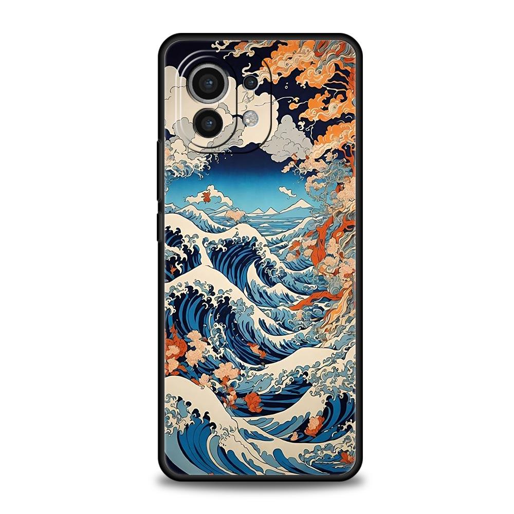 Phone Case For Xiaomi Mi 14 13 12 11 Lite 13T 12T 11x 11T 10T Pro 9T Note 10 Lite Soft Silicone Black Cover Japanese Landscape