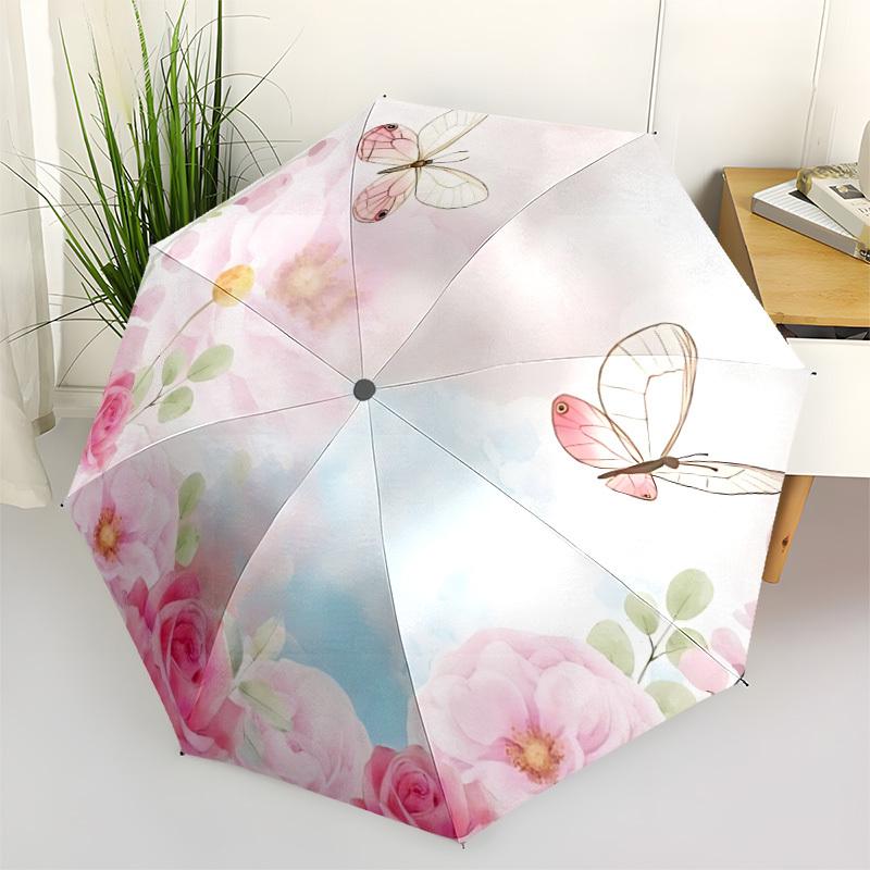 

1pc Floral Butterflies Umbrella Portable Folding Umbrella Durable Iron Frame, Suitable for All Seasons Home Travel Outdoor yy260319079