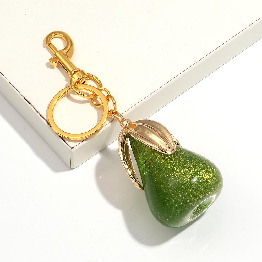 

Trendy Glitter Colorful Pear Bag Pendant Keychain for Women Cute Fruits Apple Jewelry Car Key Accessories Charm Keyring Gifts зелений