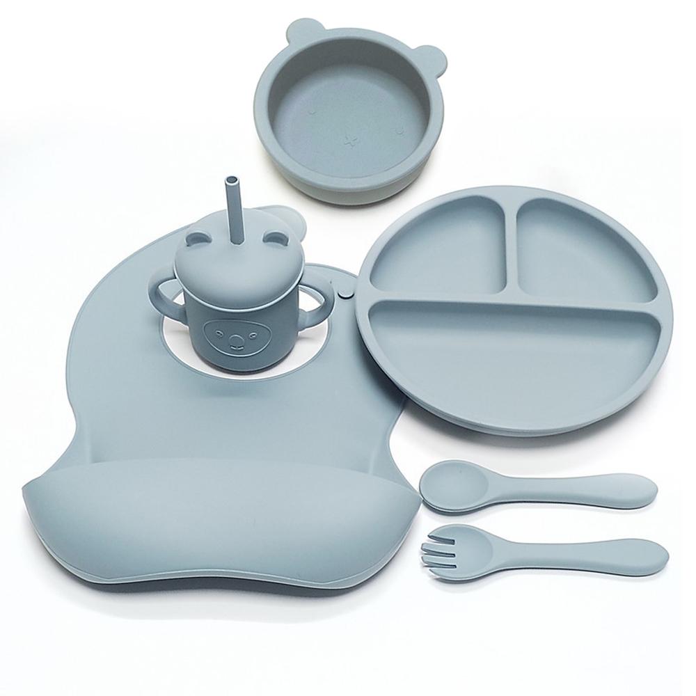 Non-Toxic 6Pcs Children'S Silicone Tableware Set For Men And Women Children'S Bowls Cartoon Dinner Bowl Bib Water Cup Kit