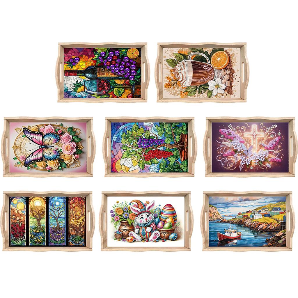 Diamond Painting Wooden Tray with Handle Wooden DIY Diamond Painting Tray Kit Serving Platter for Home Dining and Parties