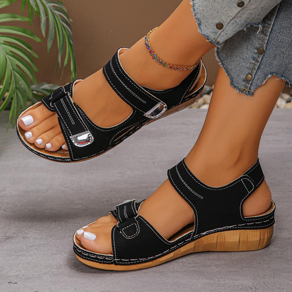 New Style Wedge Heel Shoes, Velcro Thick Sole, Large Size Sandals, Women's Shoes