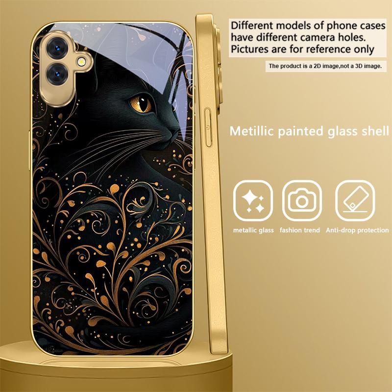 Fantastic Black Cat For Samsung A 01 52S A04 A05S A10 A12 A13 22 23 24 36 42 M02 Note 10 20Ultra 8 9 Golden glass phone case
