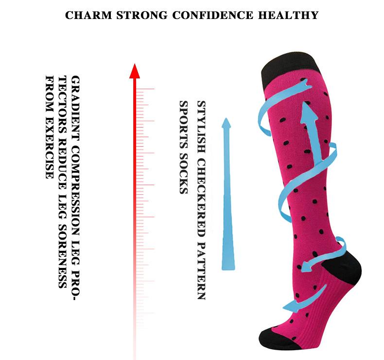 Huayasx Sports Compression Socks Pressure Rhombic Stripes Ball Love Hearts Stars Leopard Arrow Elastic Stockings Outdoor Sports