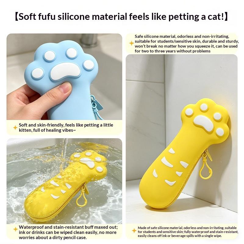 1Pcs Silicone Cat Paw Pencil Case Cute Easy to Clean Stationery Bag for School Students Kids Girls Boys
