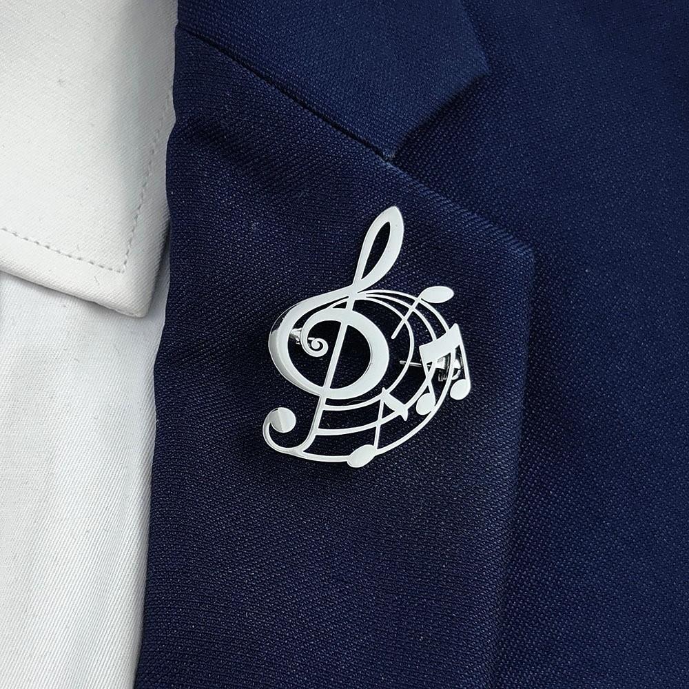 Stainless Steel Music Note Brooch Pin Hollow Design Music Badge Lapel Pin Daily Wear