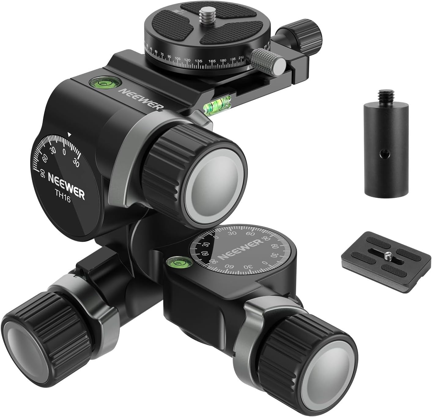 

NEEWER TH16 Geared Tripod Aluminum QR Large Fine Dual Mode with Quick Maximum Load Capacity of 6kg 3-Way Head, Alloy, 3-Axis Pan/Tilt Head,