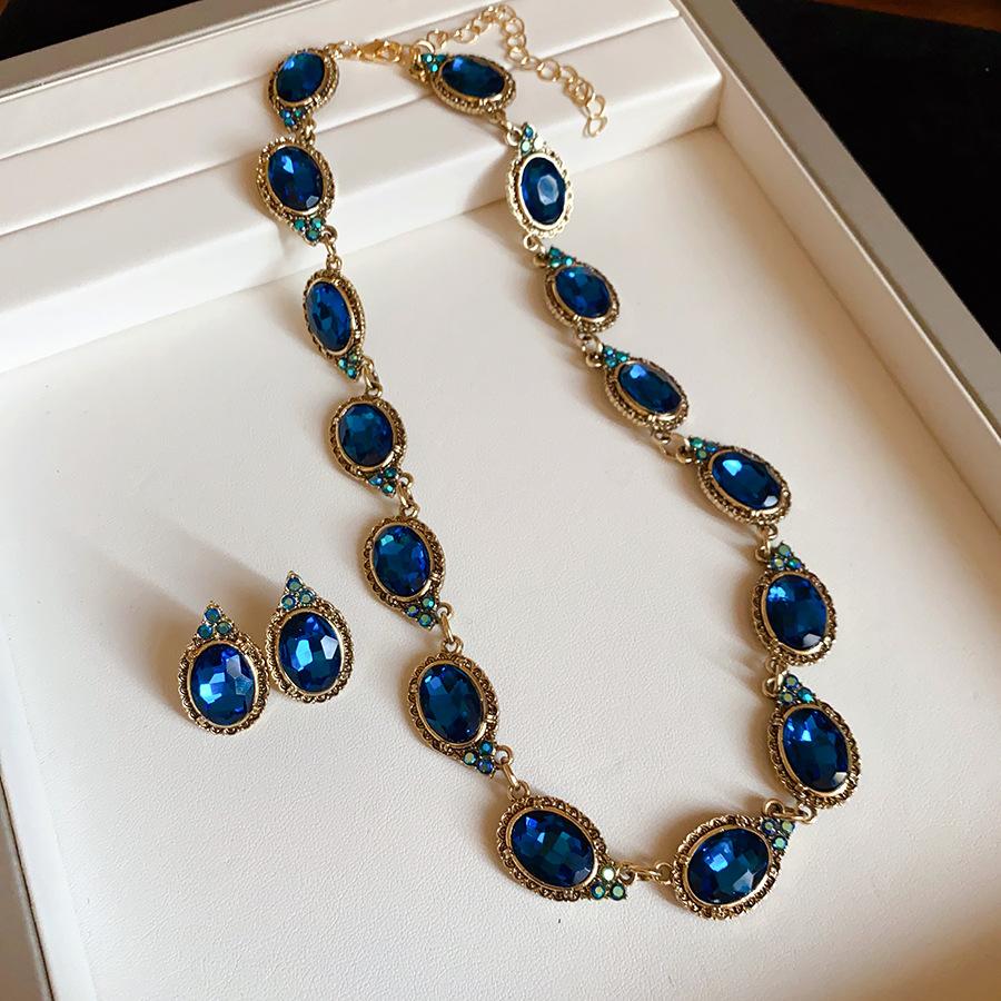 Zircon-set Oval Earrings Light Luxury High-end Simple Necklace Simple 2025 Korean Fashion Versatile Zircon Set for Women