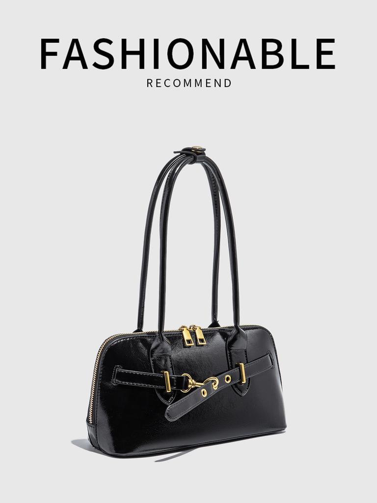 Hot Girl Vintage Leather Handbag Women Autumn 2025 New Spacious Luxe Design Bowling Bag Ladies Fashion Underarm Shoulder Purse