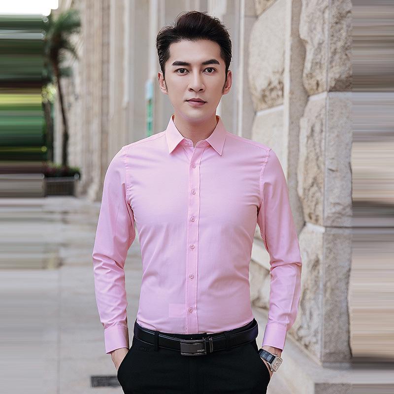 Herren Slim Fit Langarm Businesshemd - Dick, Samt, Reinweiß, Jugendliche Festkleidung