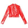 Women's Wetlook Patent Leather Mock Neck Long Sleeve Hollow Out Crop Tops Clubwear