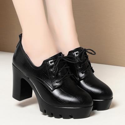 Fashion British Style Soft Leather Shoes Women's Chunky Platform Pumps 2024 Spring Block High Heels Oxfords For Office Model Fashion
