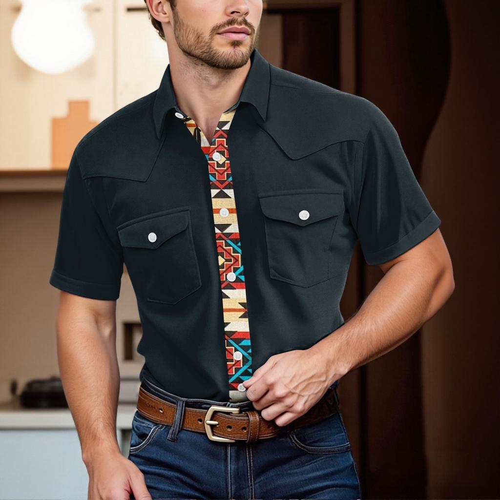 Men'S Fashionable Lapel And Shoulder Length Short Sleeved Casual Top