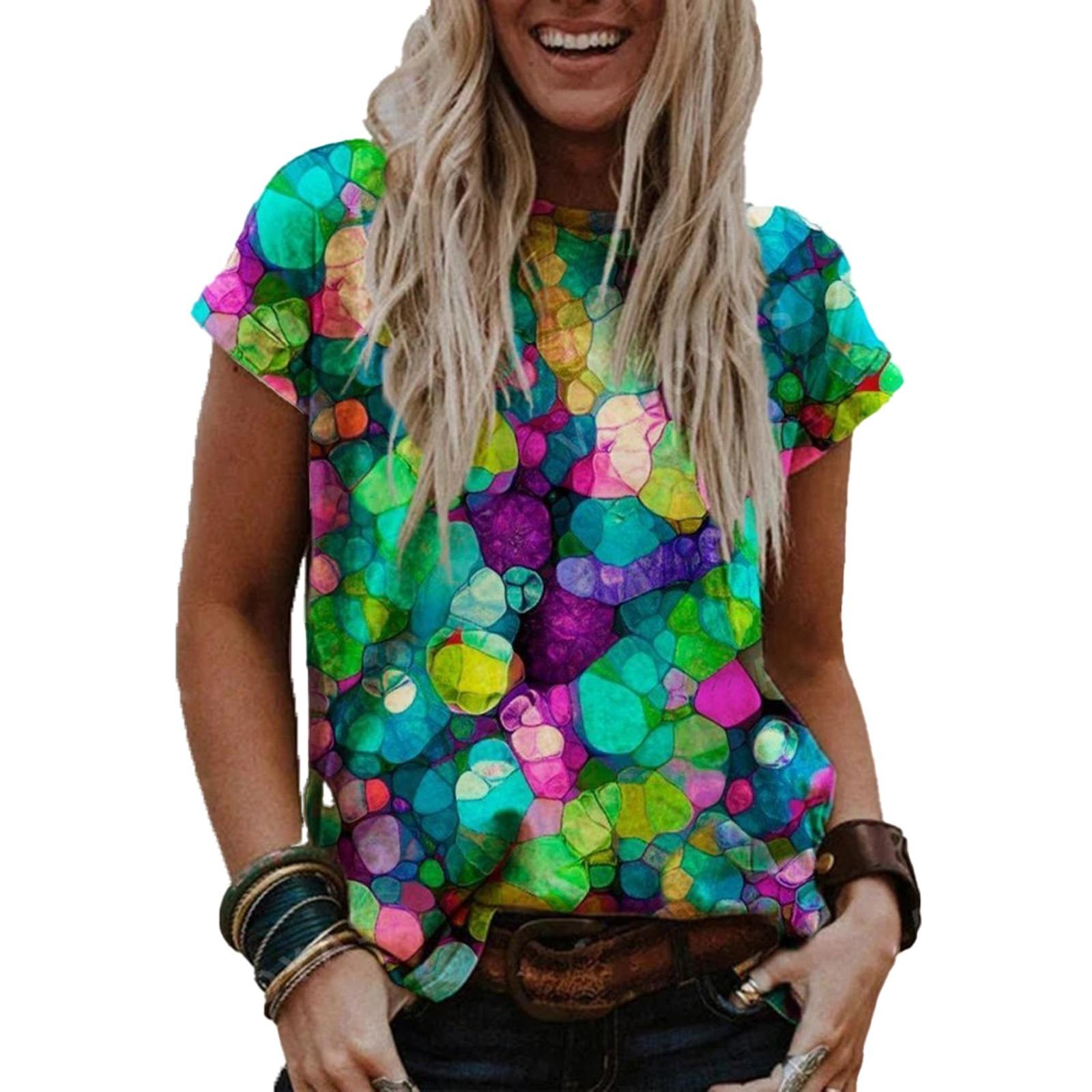 Women s Casual Fashion Summer  T-Shirt Printed Short-Sleeved Tops M синий