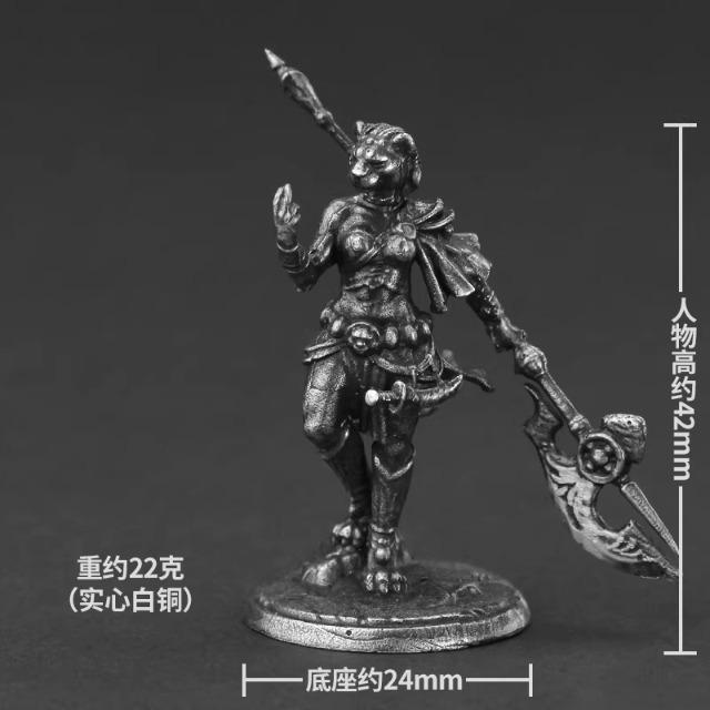 

White Copper Lion Clan Warrior , Vintage Tabletop Game Figure, Collectible Lionfolk Soldier Model Gift for Men Desktop Decor