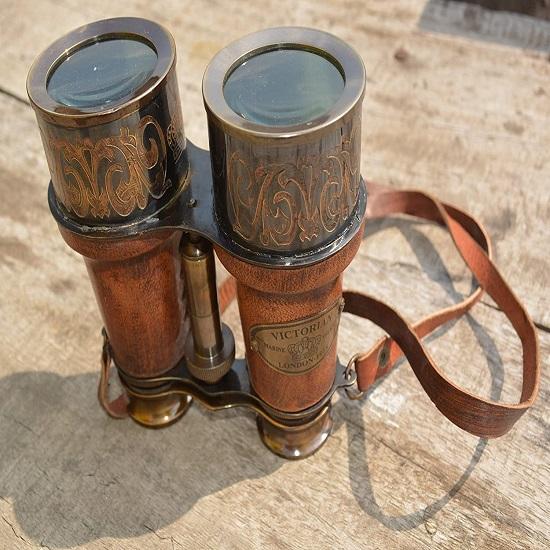 Viktorianisches Marine-Fernglas aus Leder und Messing, Seemannsinstrument, London, 1915