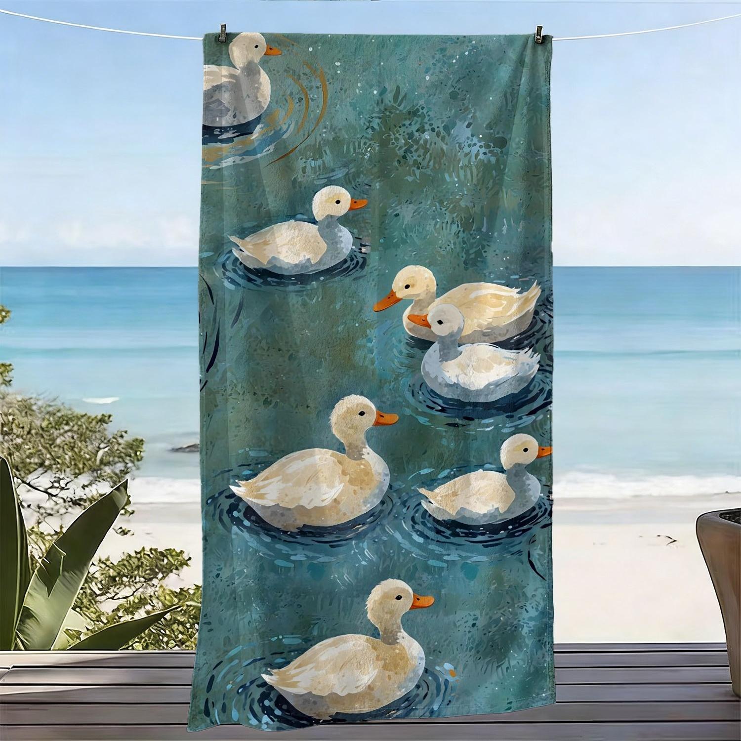

Watercolor Ducks Beach Towel, Cute Swimming Ducks Print Oversized Bath Towel, Soft Quick Dry Summer Beach Blanket 1pcs W30*H60(CM)