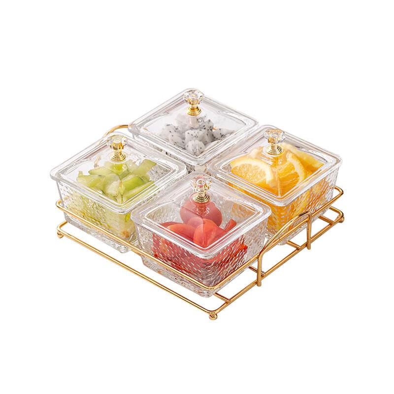 Glass Sectioned Serving Dish with Lid and Rack