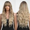 Blonde Brown Ombre Wig Bangs Long Wavy Curly Synthetic Fiber Heat Resistant Daily Hair Women Straight Body Wave Soft Comfortable