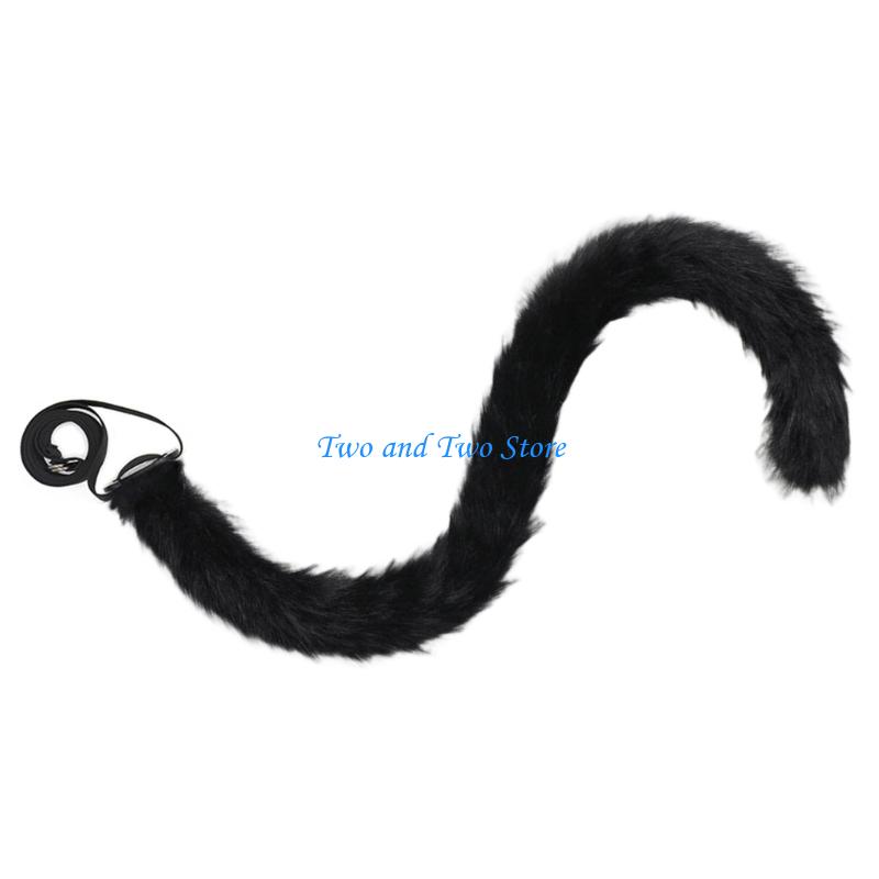 HX6F Animal Cosplay Costumes Cats Ears Foxes Tail Plush Fuzzy Animal Ears Hairhoop Foxes Tail for Halloween Dressing Up Party