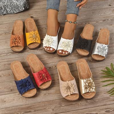 Large Platform Cutout Slipper Women's Floral Wedge Beach Sandal