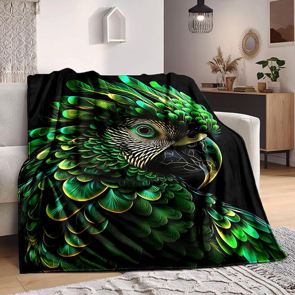 

1pc Parrot Feathers Blanket - Lightweight Flannel Fleece with Digital Printing, Soft Warm for Sofa, Travel, Camping, Office yy251018259 75x90cm