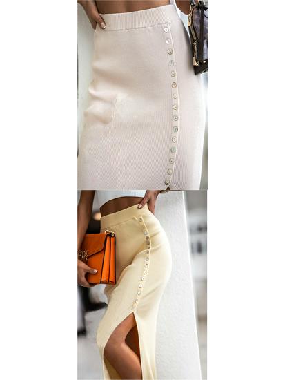 Elegant Ribbed Knit Slit Midi Skirt for Women - Summer Style