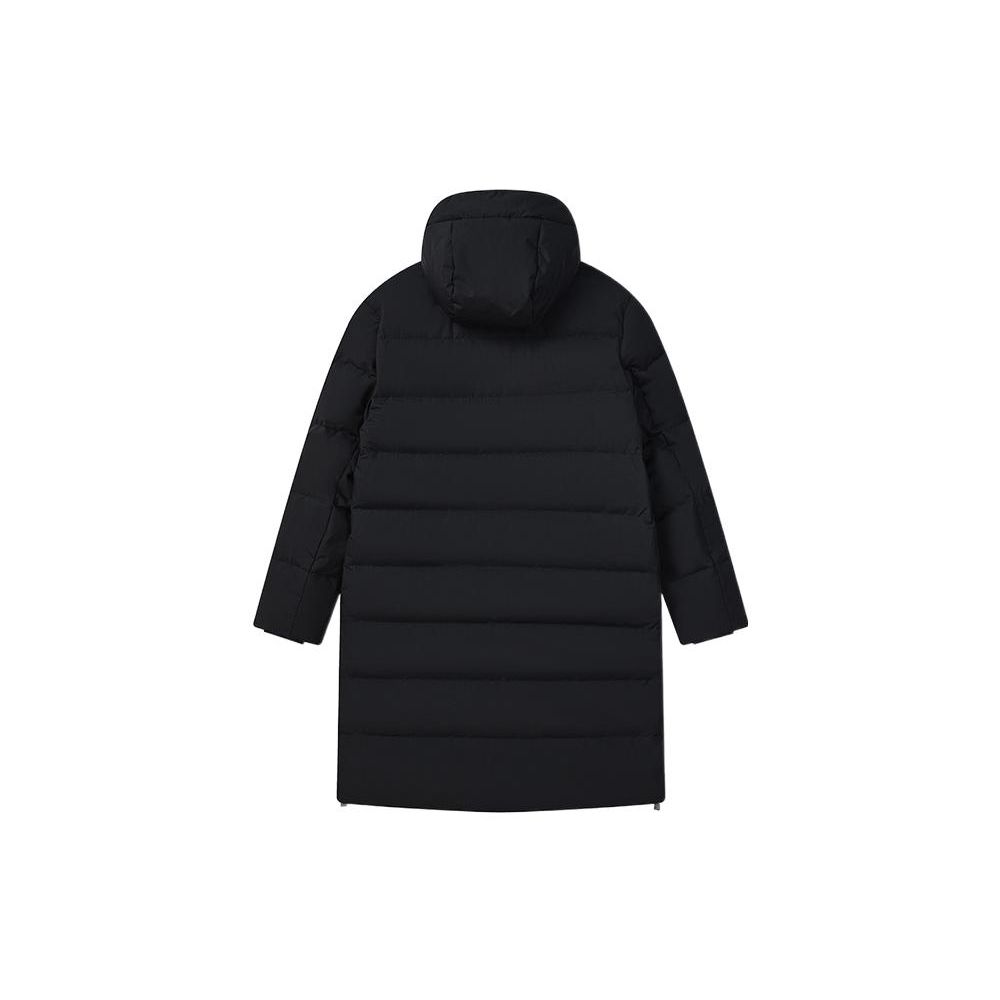 FILA Logo Print Long Hooded Down Jacket Unisex Outerwear Black F51U248901F-NV