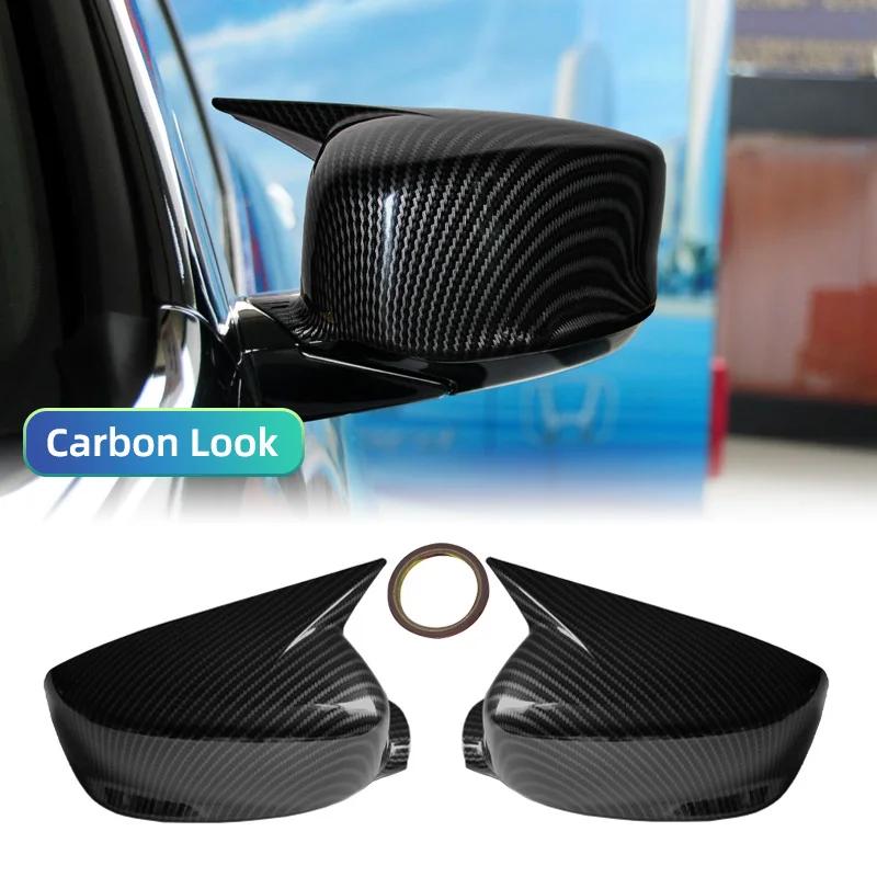 For Honda Accord 9th 2008-2017 Car Reaview Mirror Cover Trim Horn Style Door Sedan Carbon Fiber Style Glossy Black