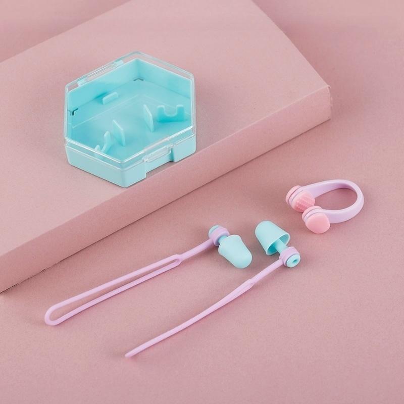

1 Set Anti-loss Silicone Swim Earplug Nose Clip Set for Children Adult Beginners Diving Swimming небесно-голубой