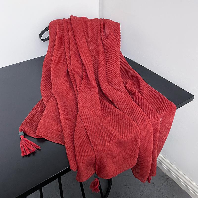 

Литературный стиль Ретро Высококлассный Простой Однотонный Шарф Японский и Корейский Женский Креативный Модный Плиссированный Тонкий Шарф С Бахромой 195*90cm