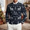 Men's Long Sleeve Crewneck Ribbed Knit Pullover Sweater with Christmas Holiday Print Casual Winter Top