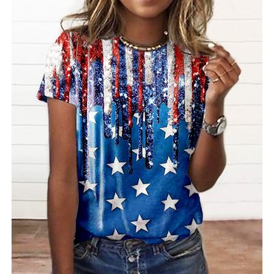 XL-7XL Plus Size Independence Day Themed Series 3D Printed T-shirts Round Neck Women's Short Sleeve T-shirt Top