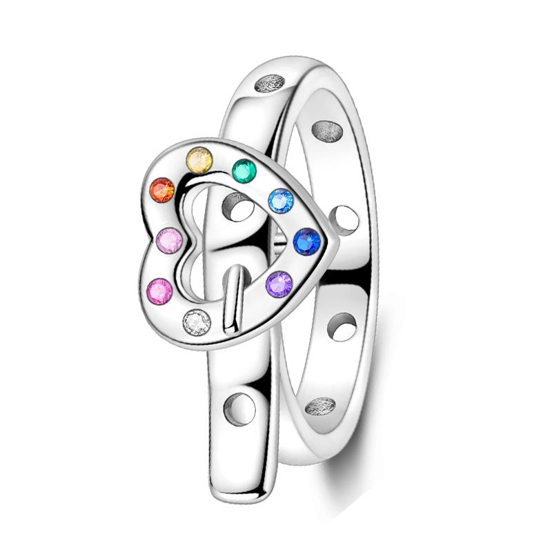 Pandach Genuine Copper Color Luxury Rings Colorful Polygonal Cz Round Lucky Flower Rings For Women Jewelry Creation Engagement Wedding Present