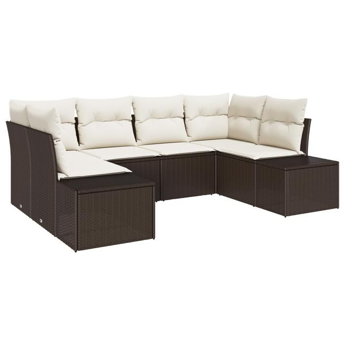 VidaXL Ensemble de canapé de jardin 6 pièces avec coussins Marron en poly rattan 3347198