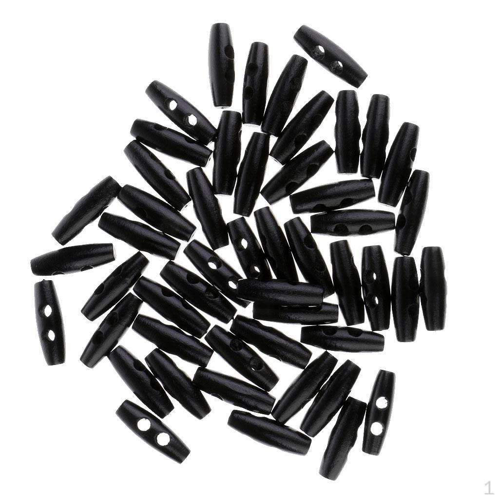 

50Pcs Wood Oval Sewing Buttons Toggles 2 Holes 30 x 10mm , Black