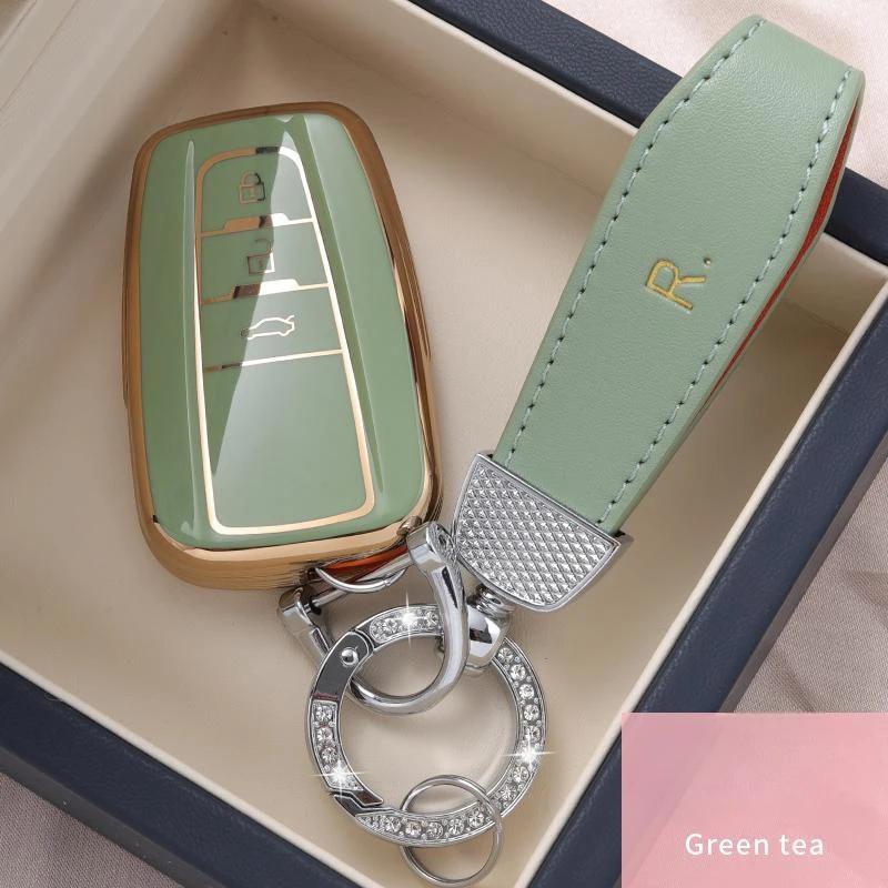 Leather keychain+Fashion TPU Car Key Case Full Cover Shell Fob For S0 Camry Corolla CHR Prius C-HR RAV4 Land Cruiser Prado JH0