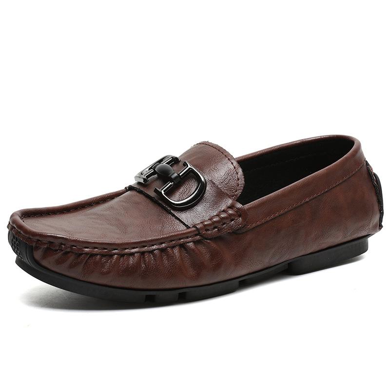 Autumn and winter men's shoes 2025 live broadcast new British casual Doudou leather shoes men's business one-pedal driving loafers