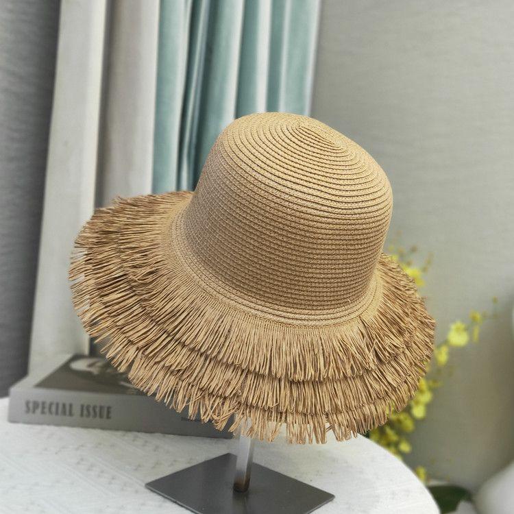 Double Layered Fringed Spring and Summer Women's Sunscreen Straw Hat for Outdoor Travel, Fashionable Fisherman Hat