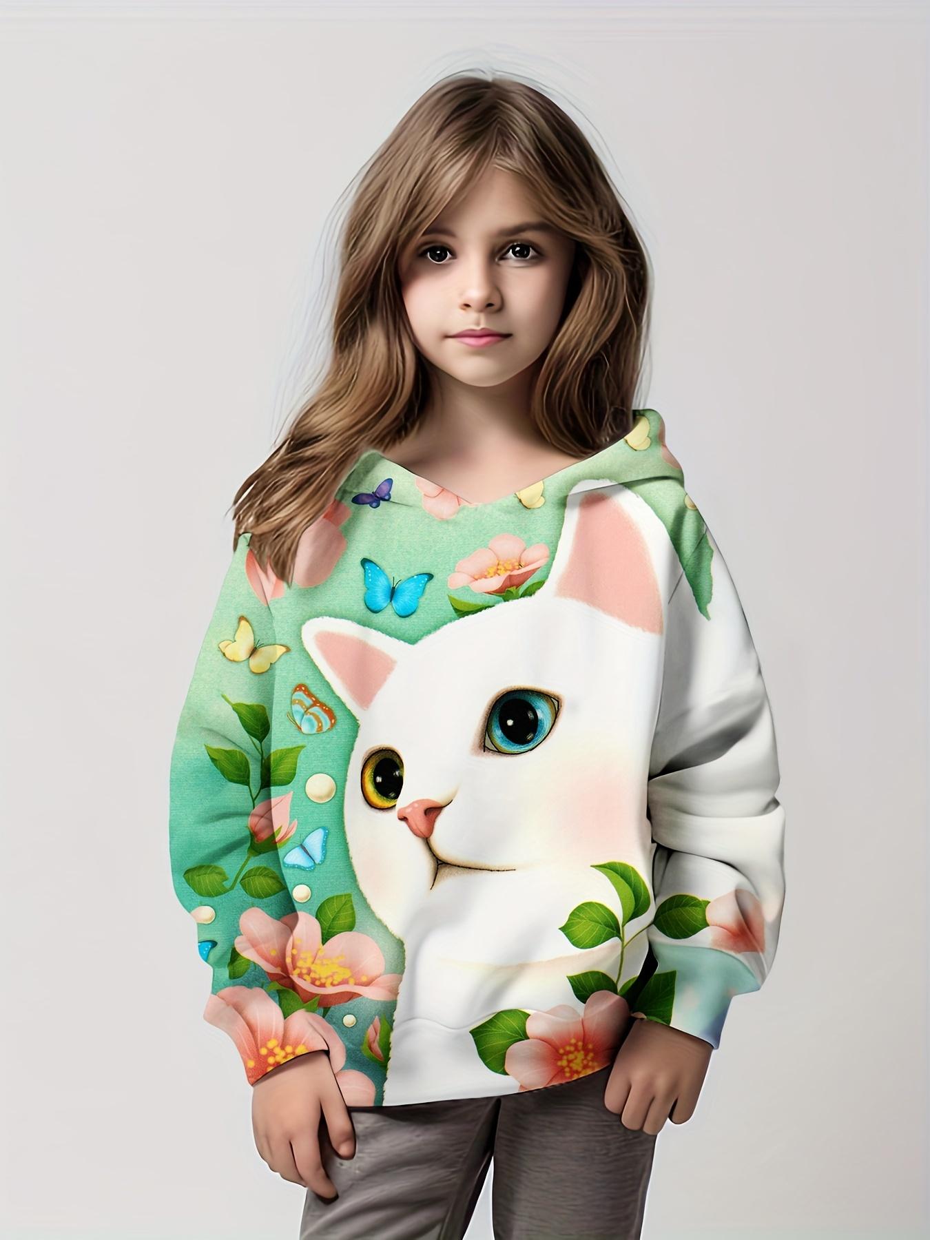 

Детская толстовка с капюшоном с принтом весеннего котенка для детей с длинным рукавом, детская толстовка с капюшоном, модный детский топ, повседневный пуловер, толстовка 160