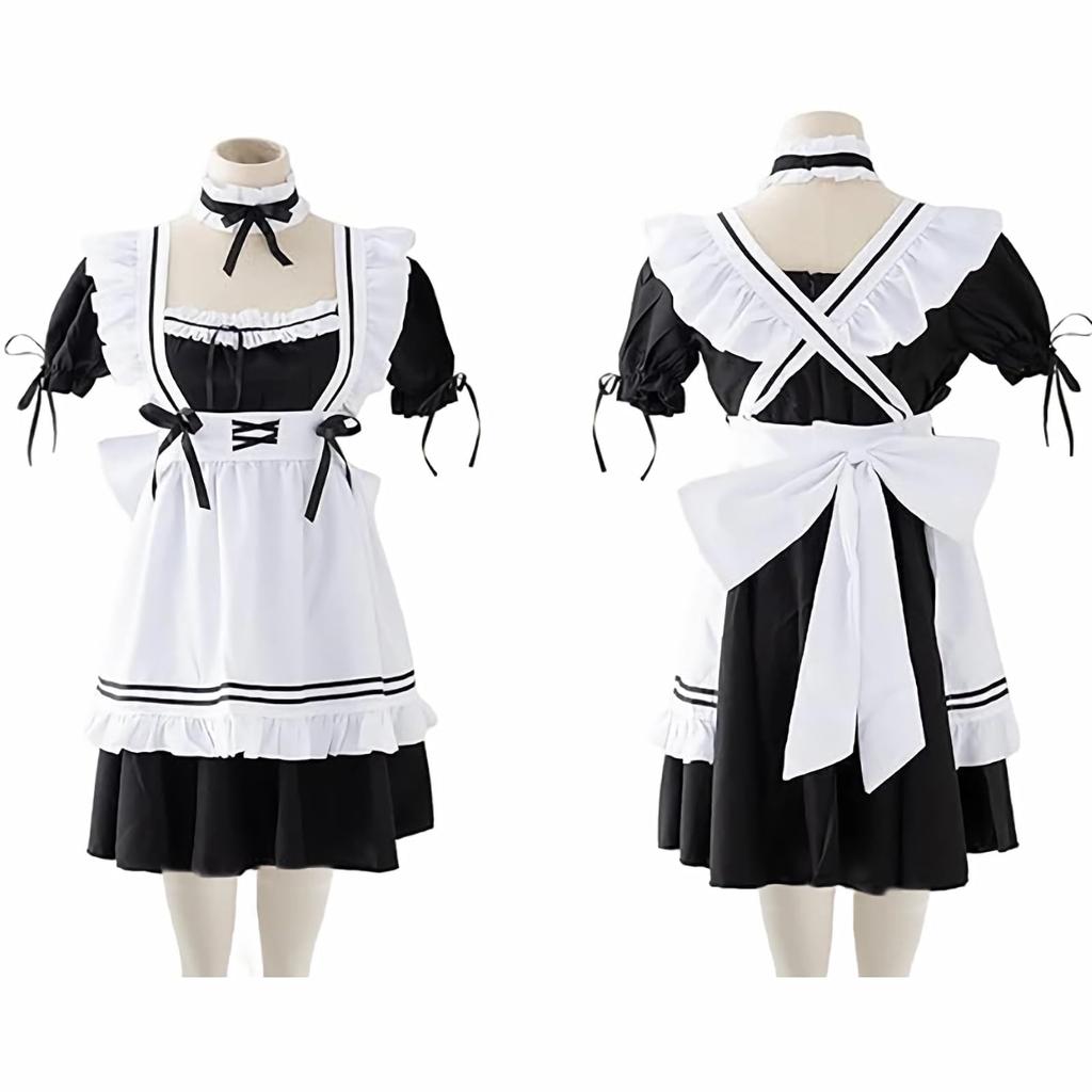 Asminlee Maid Cute and Gakuen Alice Cute Maid Plus Size Fancy Top and Bottom Unisex Costume, Popular, Long, Black, Costume, Beginner's Set, Outfit,